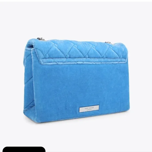 Kurt Geiger Blue Velvet Bag with Crystal Bow Rare Nwt & Dustcover - Picture 7 of 16